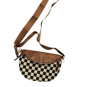 Brown and Black Checkered Crossbody Bag